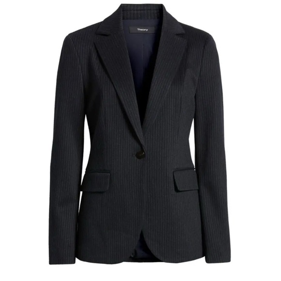 THEORY Fairfield Stripe Riding Blazer size 8 NAVY/Grey stripes - Picture 2 of 7